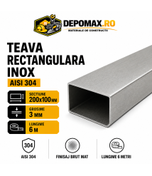 Teava rectangulara inox AISI 304, 60 x 40 x 4 mm, 6 metri